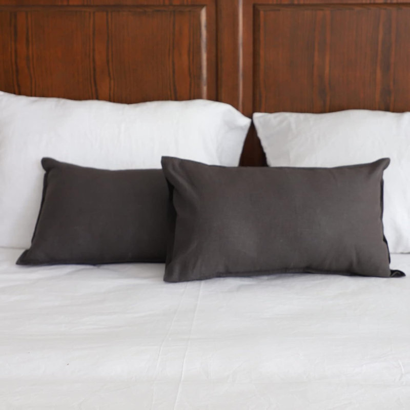 Linen Pillowcases 1 Pair Basic Style 55% Euro Linen 45% Cotton Blend Solid Color Flax Shams Set Of 2，12X20 Inch, Dark Gray