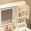 Grande coiffeuse avec miroir, 6 tiroirs et tablettes, bureau de commode