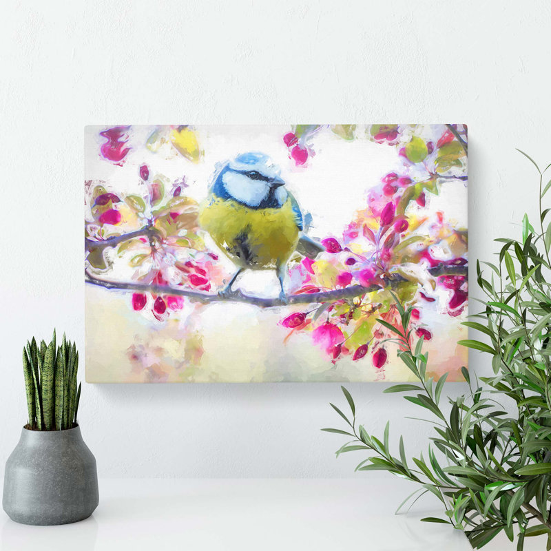 Blue Tit Bird in Spring - Wrapped Canvas, 50.8 cm H x 35.6 cm W