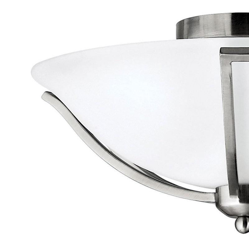 Bolla 2 - Light 16.8" Unique/Statement Bowl LED Semi Flush Mount, Brushed Nickel, Incandescent, Light Amber Seedy Glass