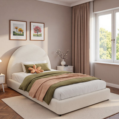 Platform Bed With Upholstered Round Curved Headboard And Sturdy Legs