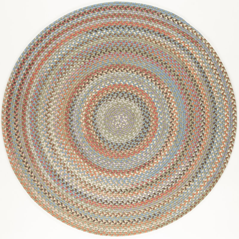 Tapis en laine tressé à la main à motif d'algues élizondo, Rond 4 pi