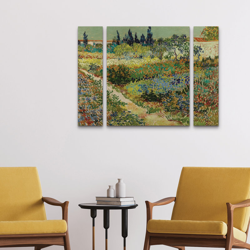 Ensemble de 3 panneaux muraux - Van Gogh «Garden At Arles», art mural sur toile pour salon, chambre à coucher ou bureau 