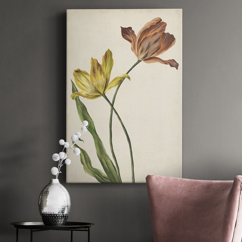 Deux tulipes I - peinture sur toile tendue, H 27 po x l 16 po x P 1 po