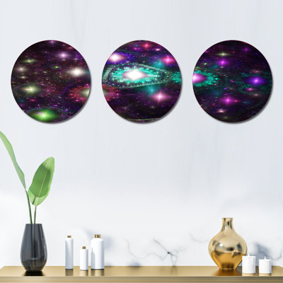 Far Bright Colorful Space Galaxy - Abstract Metal Wall Decor Set