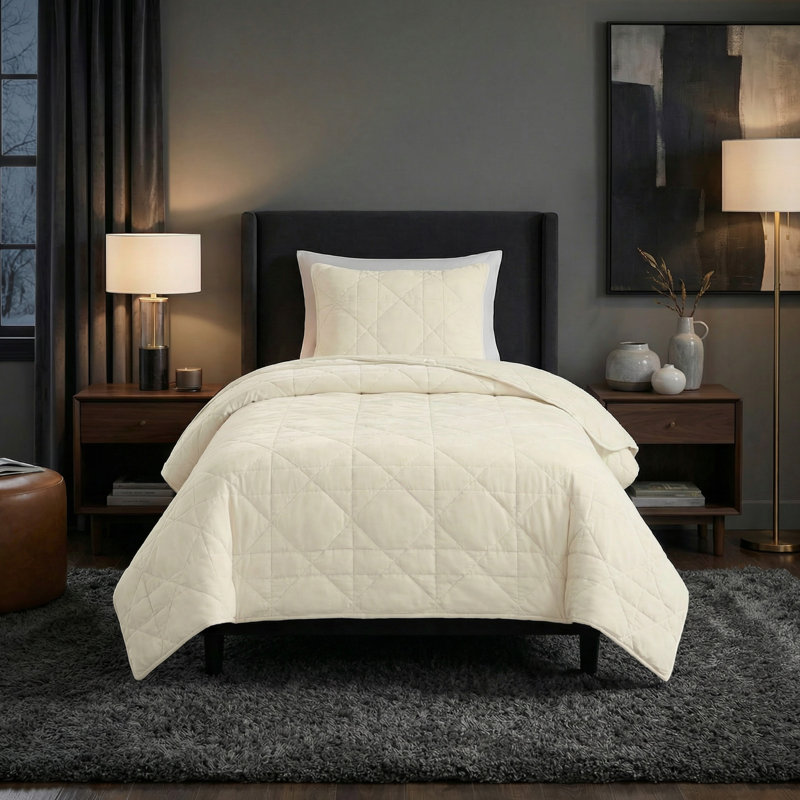 Ensemble de courtepointe Velvet, Crème, Courtepointe pour lit simple et une taie décorati