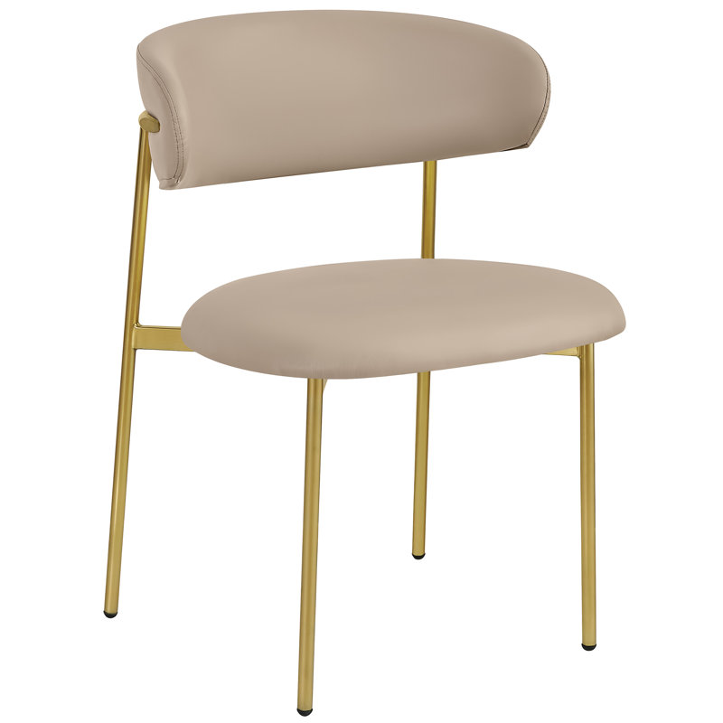 Lupita Upholstered Back Side Chair Dining Chair, Brushed Gold, Taupe Vegan Leather