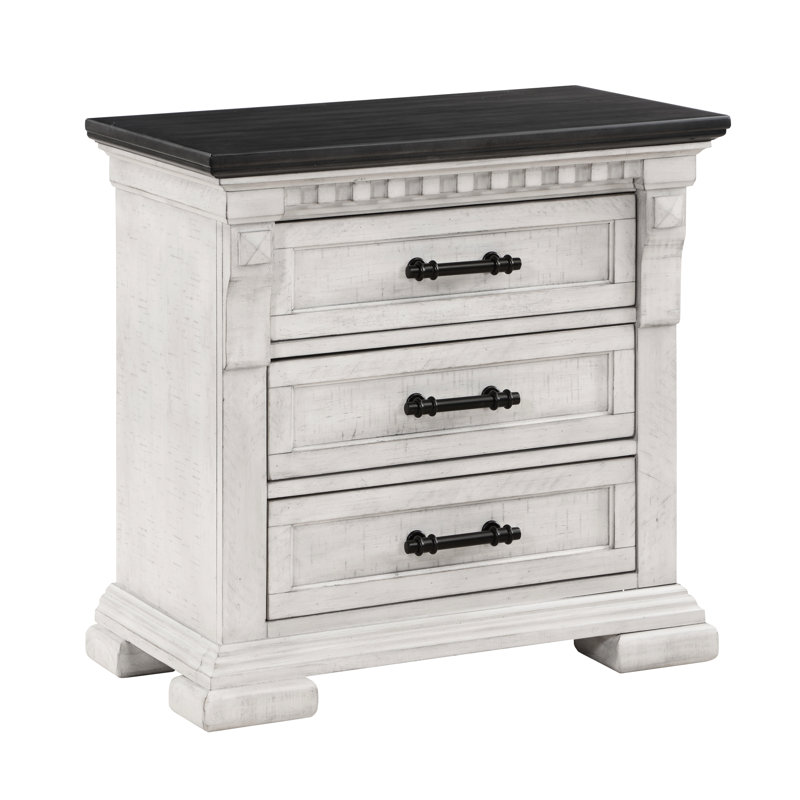Table de chevet 3 blanc antique - Armoire en bois 3 tiroirs style transitionnel élégant