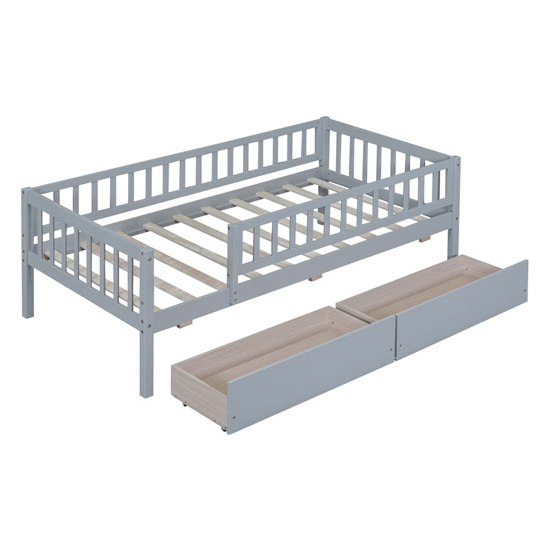 Kids Daybed Wood Bed with Two Drawers, Twin, Gray