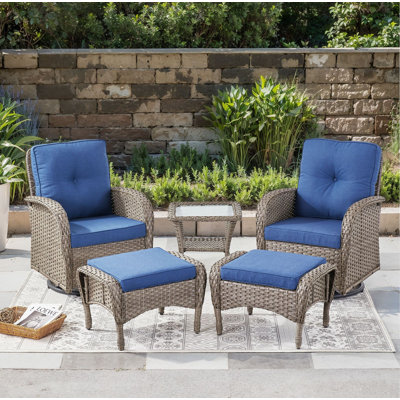  Valierius 5-Piece Outdoor Wicker Patio Swivel Chair & Ottoman Set, Rattan Coversation Set With Water Resistant Cushions