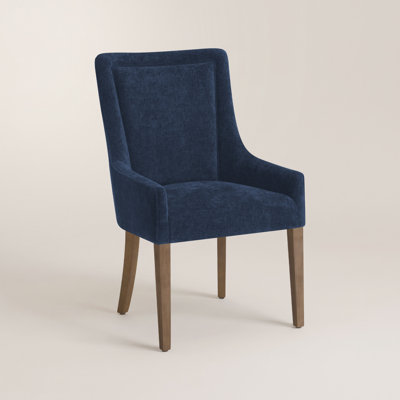 Bennison Upholstered Dining Chair with Sloping Arms and Rustic Wood Legs