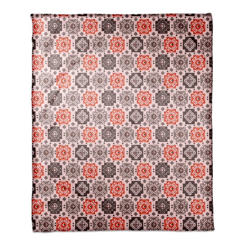 Hand Woven Throw Blanket, Black/Pink/Gray