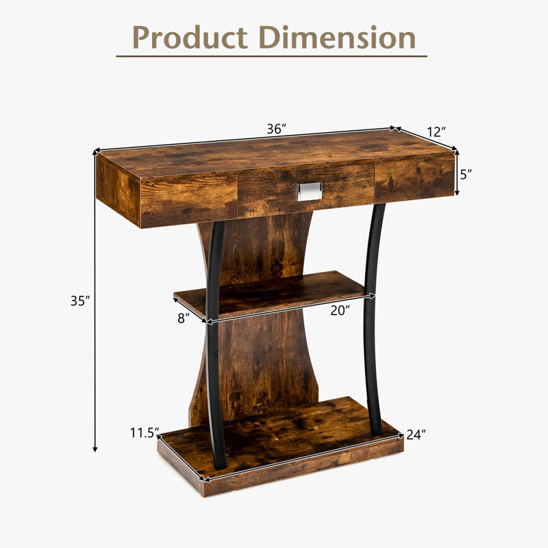 36'' Console Table, Rustic Brown