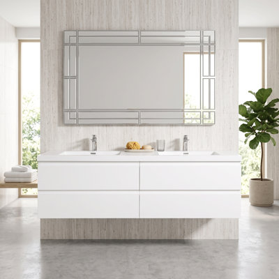 72 Inch Waterproof Manufactured Wood Wall Mount Bathroom Vanity with Integrated Resin Sink Storage Fully Pre-assembled