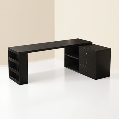 Solid Wood L-Shaped Desk Integrated with Bookcase