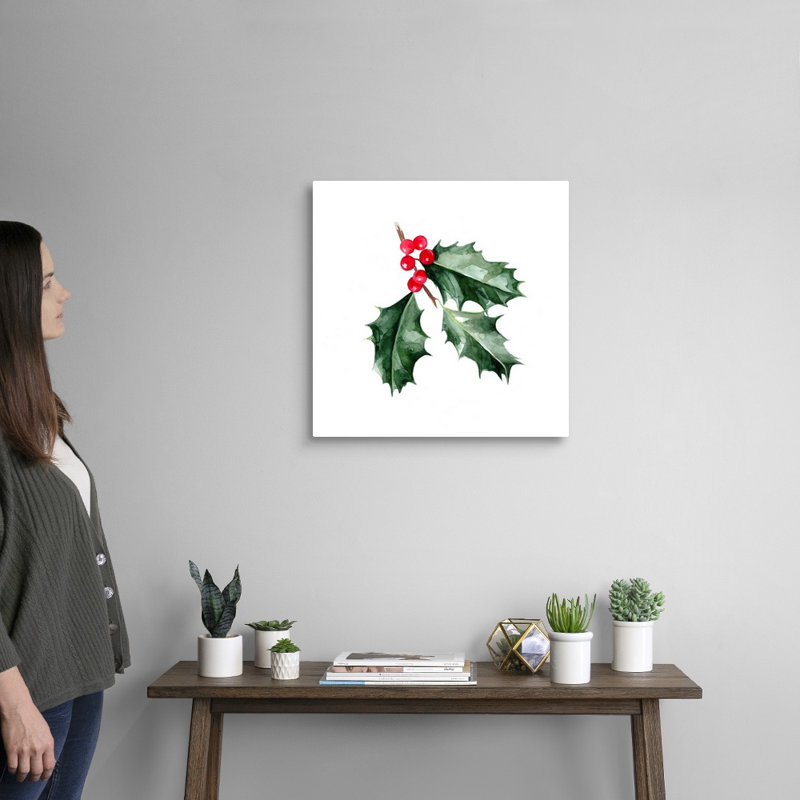 " Christmas Holly I " by Emma Scarvey Painting Print, 20" H x 20" W x 1.25" D, Wrapped Canvas