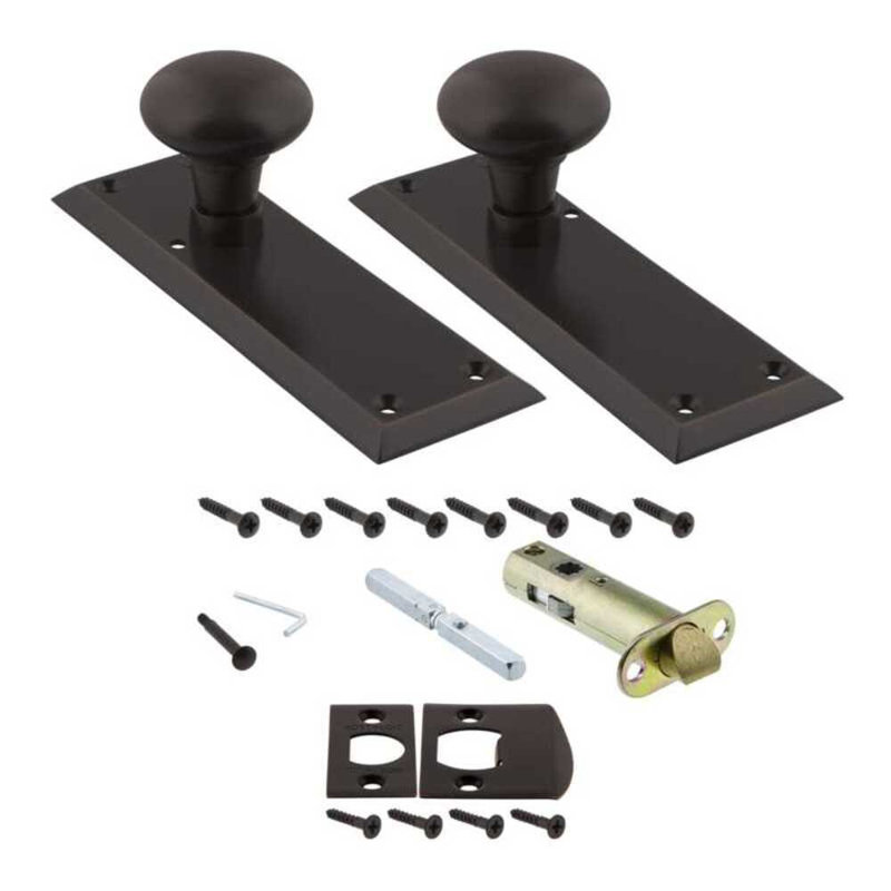 New York Plate with New York Door Knob, Unlacquered Brass, 2-3/8"
