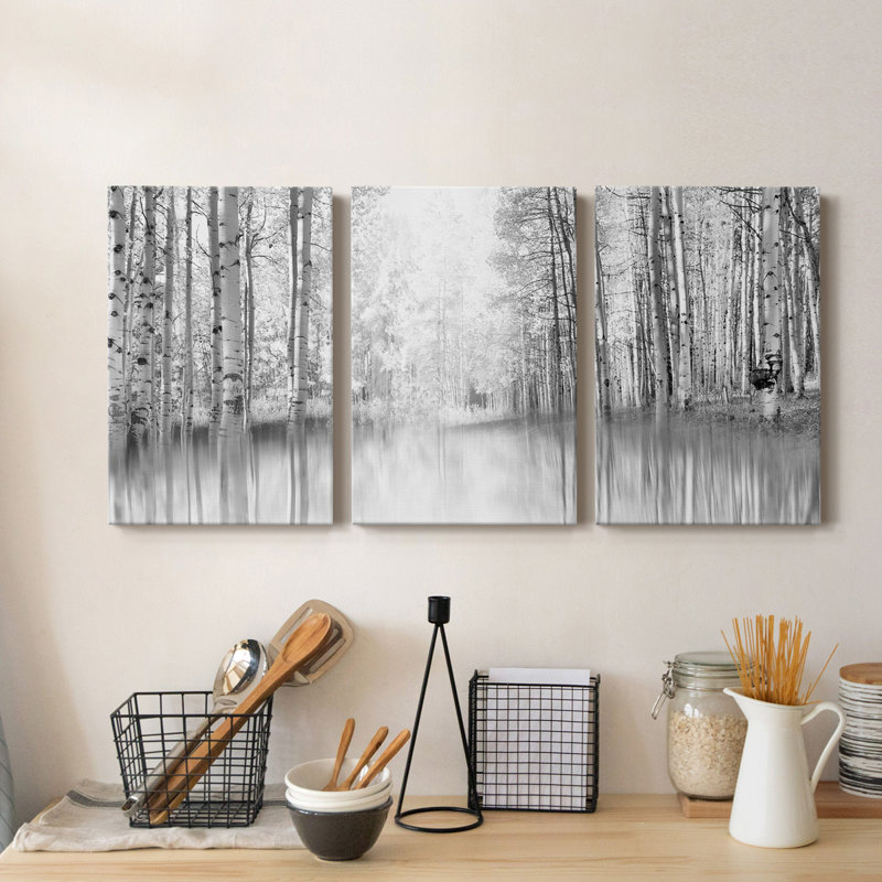 Aspen Reflection - toile tendue avec châssis de qualité supérieure - prête à être accrochée, H 18 po x l 36 po x P 1 po