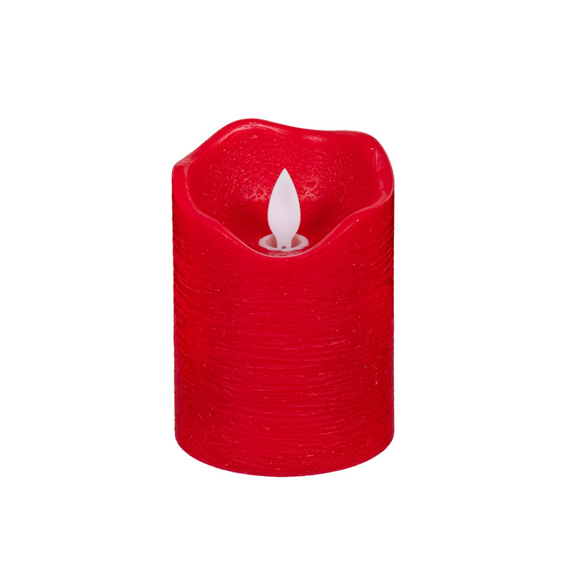 Bougie décorative de table à DEL Heartfelt Cheer, cire, mèche mobile, rouge, ensemble de 3