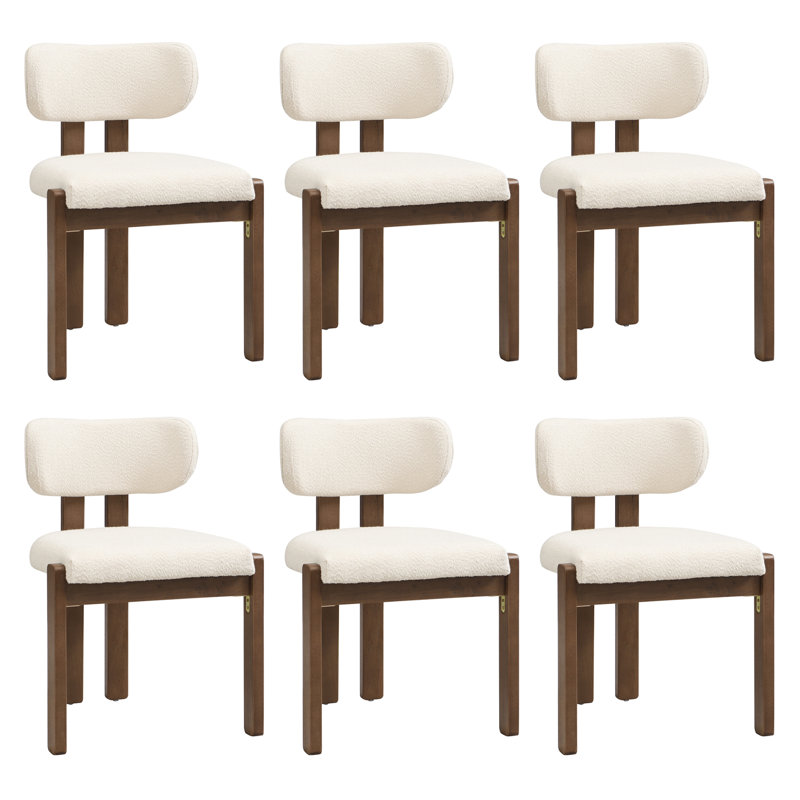 Boucle Upholstered Side Chair in Beige, 6, Brown