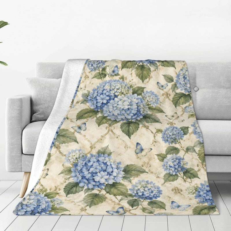 Couverture polaire douce, jeté de lit, motif floral bleu printanier, 101,6 x 127 cm, 40 po x 50 po