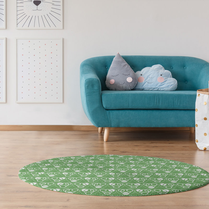 Tapis cercles/vagues vert/blanc, Rectangle 5 pi x 7 pi