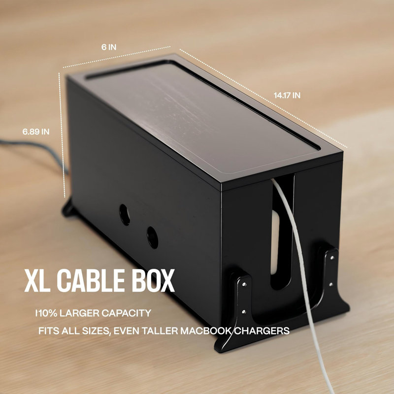 Très grand boîtier de gestion des câbles, boîte de rangement pour câbles en bois et organisateur pour multiprise, câbles de télévision et rangement pour câbles de bureau, acacia noirci