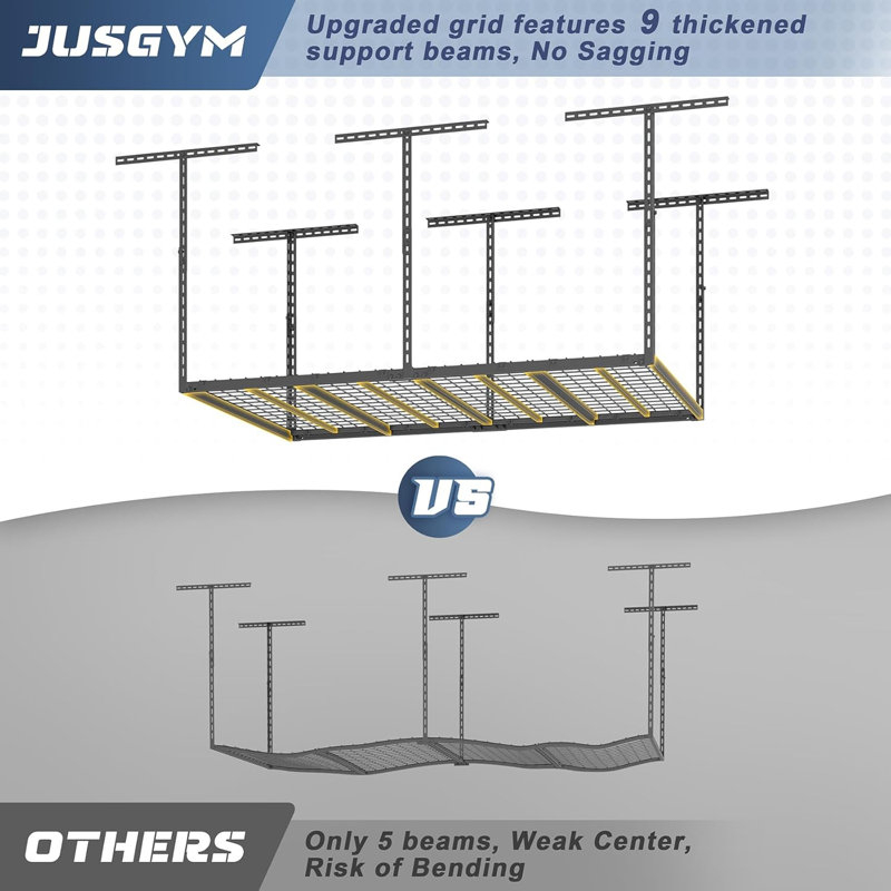 Support de rangement pour plafond de garage robuste 4 x 6 pi, hauteur réglable [HEIGHT_RANGE] Organisateur en acier avec capacité de 450 lb, système de rangement peu encombrant pour la maison