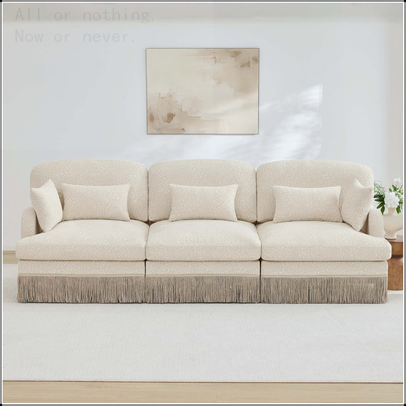 Canapé modulaire en chenille à imprimé léopard, 3 Seat, Beige Chenille