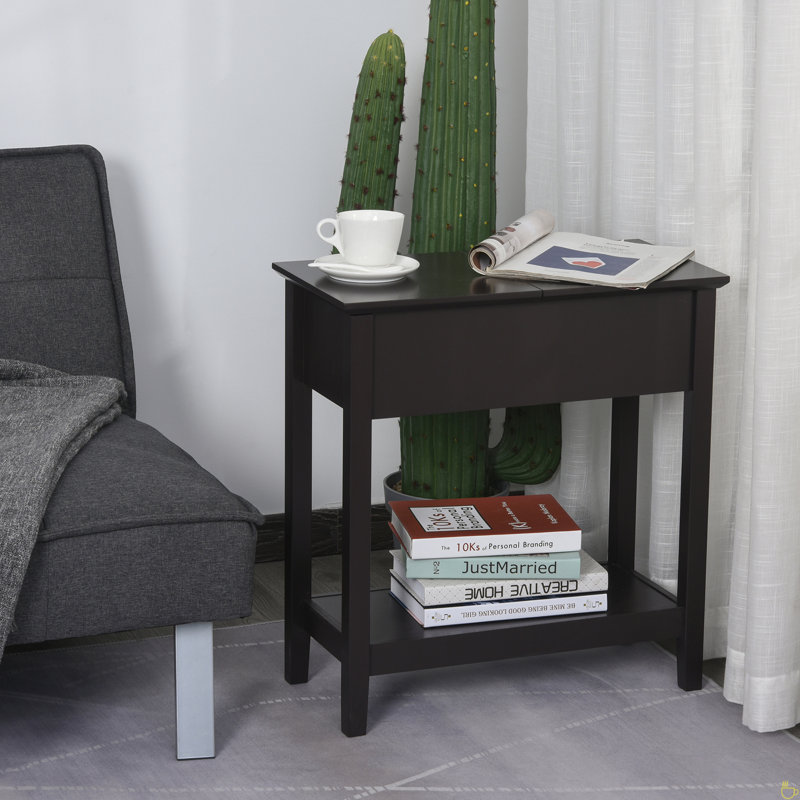 Table de bout, table d'appoint étroite avec plateau rabattable, armoire de rangement, tablette inférieure