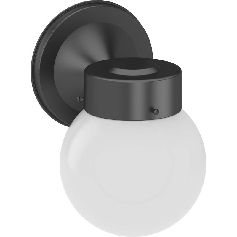 Applique murale murale d'extérieur 1 lumière avec abat-jour en verre blanc, Noir