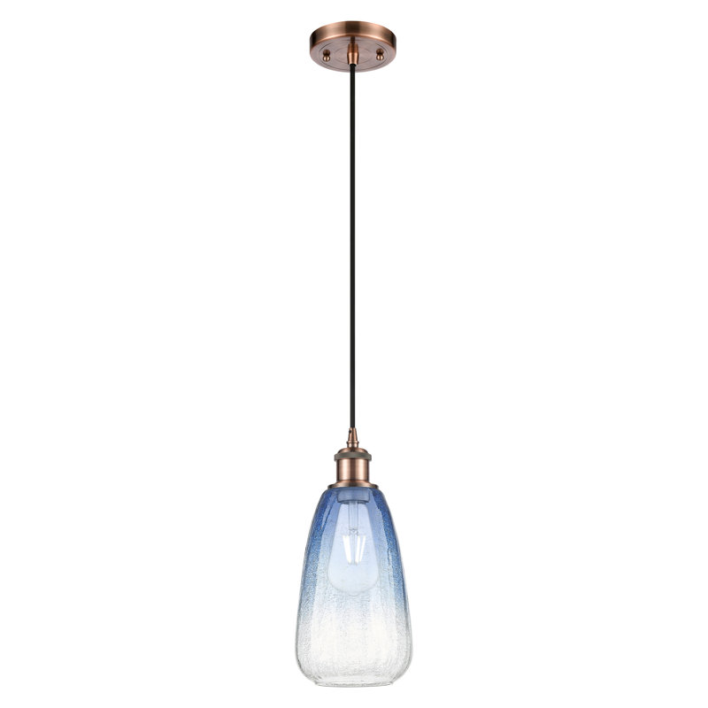 Mini-luminaire suspendu à cordon 1 lumière 6 "Ballston - Laken, Bleu saphir, Cuivre antique