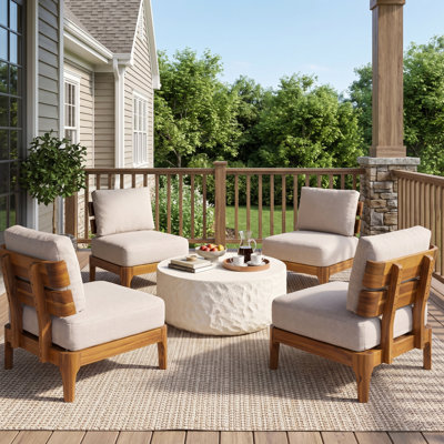 Ensemble de conversation d'extérieur moderne Kaelin pour 4 personnes, 5 pièces, en bois d'acacia, avec table MGO pour terrasse