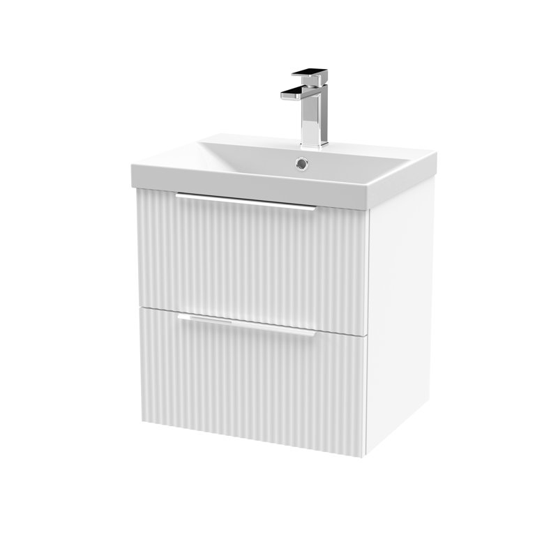 Fluted 510mm Single Bathroom Vanity with Drop In Vitreous China Basin, Satin White