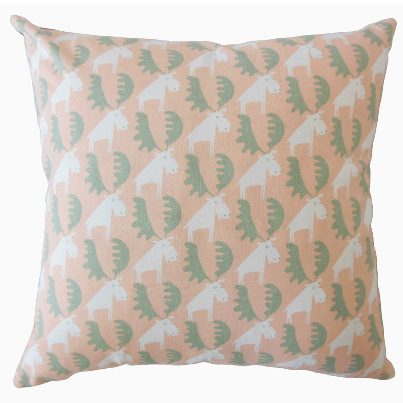 Oreiller en coton Qayl, 26 po x 26 po, Coussin décoratif, Rose / Vert / Blanc