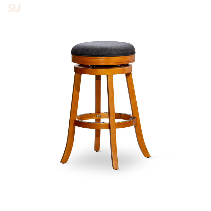 30-Inch Bar Stool With Natural Finish And Charcoal Fabric, Comfortable Swivel Seat For Elegant Home Decor, Bar Stool, Black