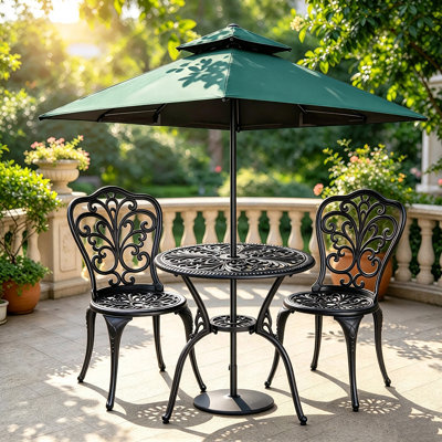 Ensemble bistro extérieur en aluminium avec trou pour parasol 2 pièces