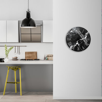 Black Marble Tempered Glass Wall Clock, Abstract Art Clock, Modern Home Decor, Silent Wall Clock, Decorative Wall Clock, Housewarming Gift
