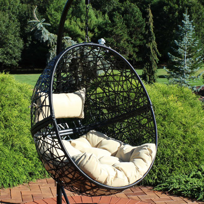 Jackson Resin Wicker Egg Hanging Chair with Cushions - Cream