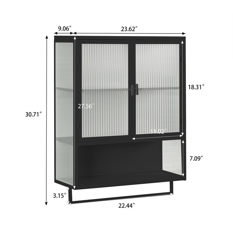 Larock Glass+Metal Wall-mounted Bathroom Cabinet,Wall Cabinet, Black