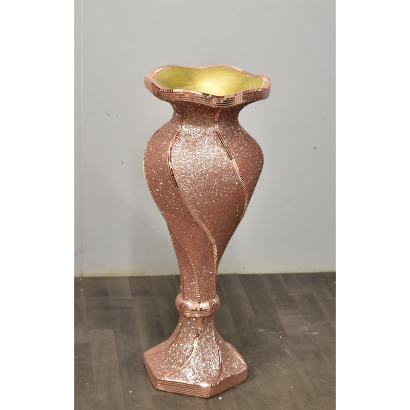 Large 80Cm Shiny Sparkly Mirror Crushed Diamond Glitter Flower Pot V067, Rose Gold, 80cm H x 35cm W x 35cm D