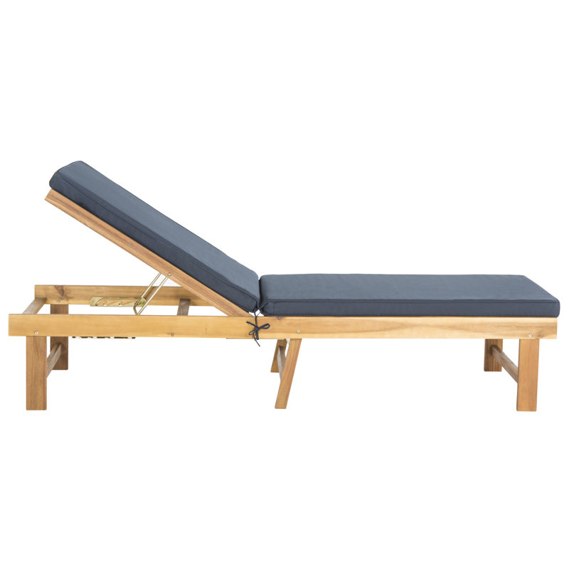 Chaise longue inclinable simple en acacia avec coussins de 75,2 po de longueur Matheny, Bleu marine