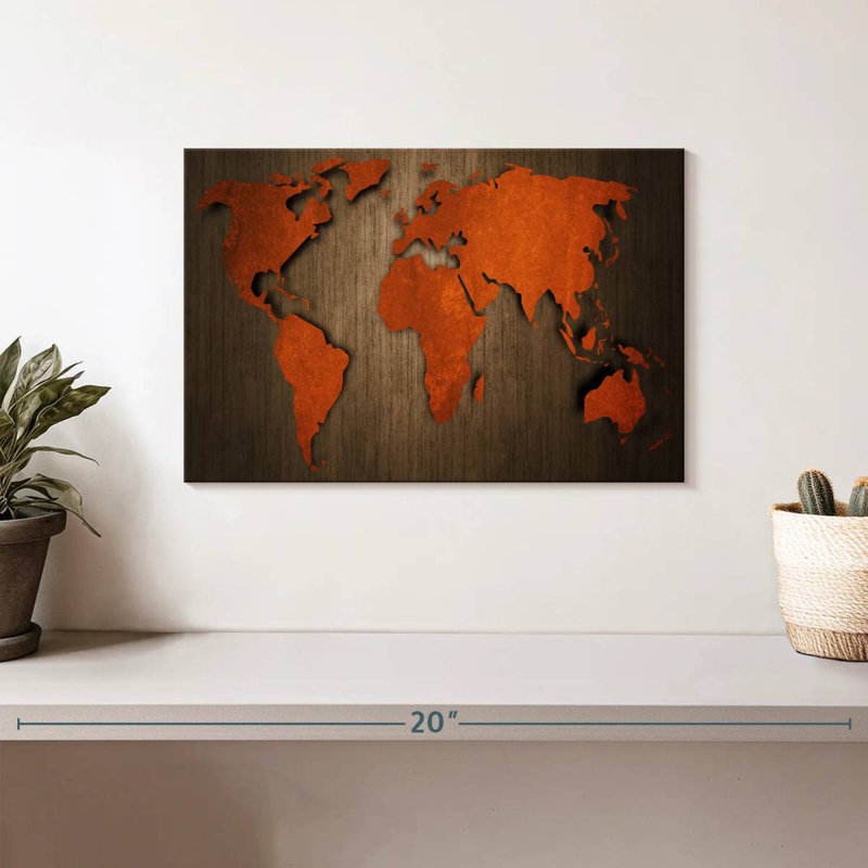 Aliaz Old Wooden World Map, 8" H x 12" W