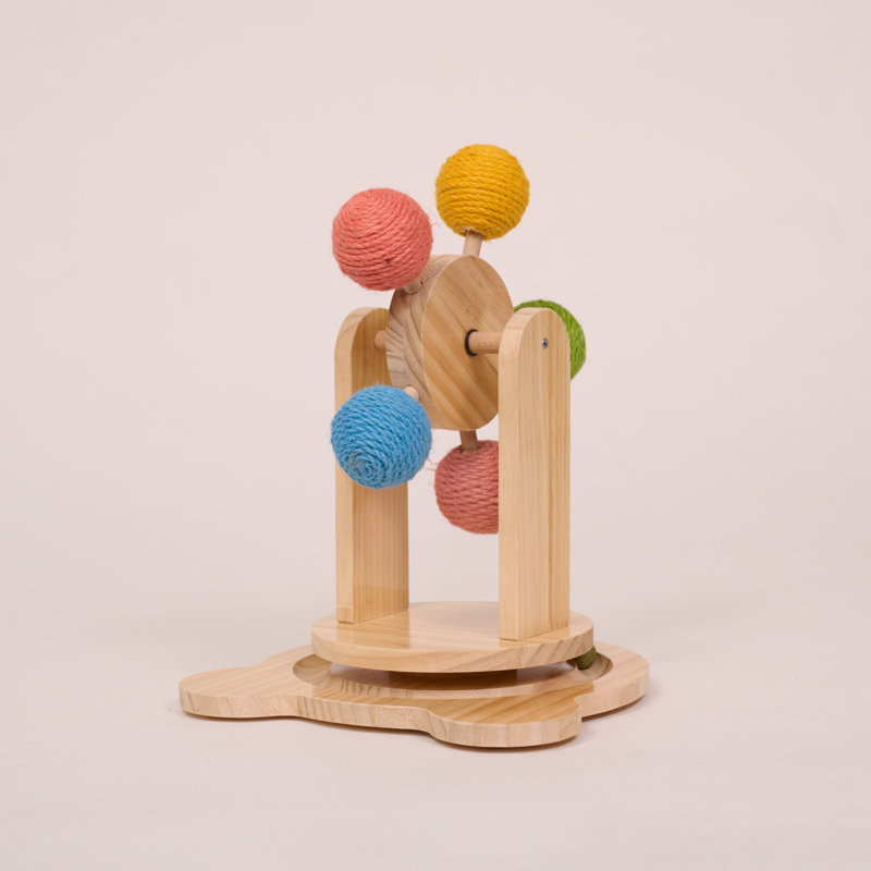 Medium Pinewood Ferris Wheel Cat Toy with Sisal Balls