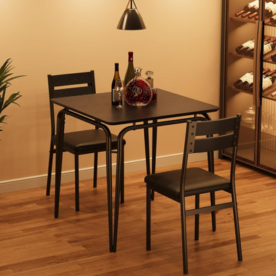 Petite table de cuisine pour 2 tables et chaises Ensemble de 2 ensembles de dînette pour 2 ensembles de table de salle à manger 3 pièces Ensembles de salle à manger pour petits espaces Bureau à domicile Noir