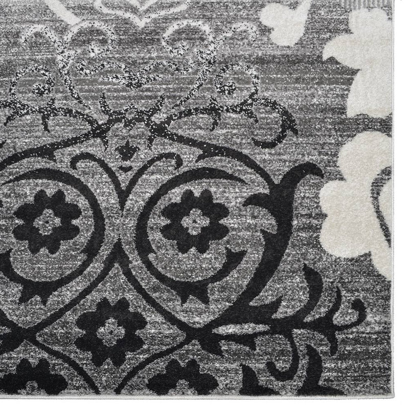 Tullos MACHINE MADE HEATSET POLYPROPYLENE AREA RUGS  - Rectangle Shape, Silver Color, Floral Modern Design, Machine Made Area Rugs for Living Room, Bed Room