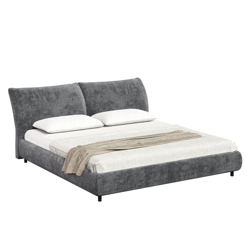 Miheli Upholstered Bed With Adjustable Headboard & Wooden Frame, Dark Gray, King