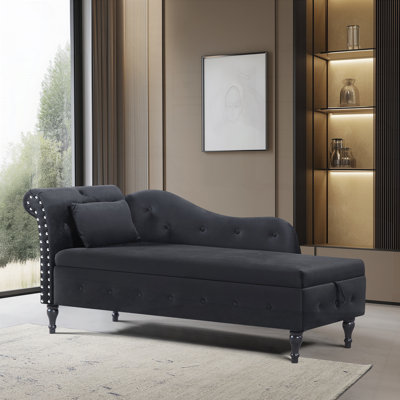 Chaise longue en velours avec rangement et banc rembourré capitonné