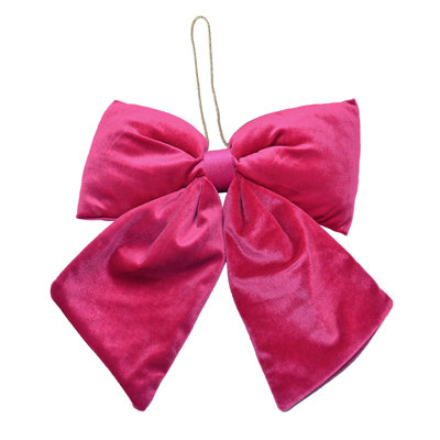 Raspberry Pink Velvet Hanging Bow Medium