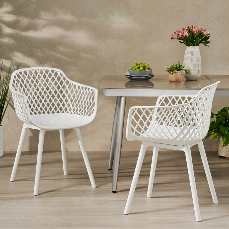 Tabouret d'extérieur Makhaila, ensemble de 2 chaises de patio, fauteuil d'appoint et fauteuil, Blanc
